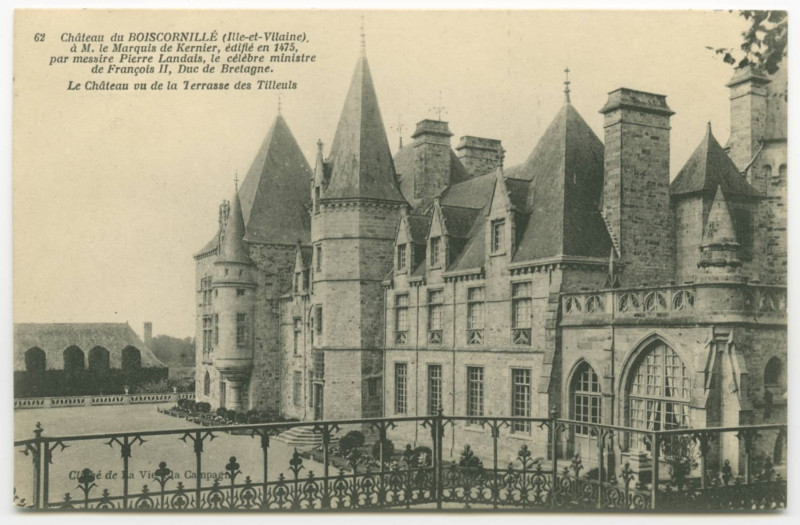 Carte postale ancienne 62. Château du Boiscornillé (Ille-et-Vilaine), à M. le Marquis de Kernier, édifié en 1475, par messire Pierre Landais, le célèbre ministre de F