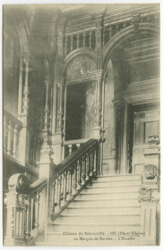 Carte postale ancienne Château du Boiscornillé. - Ize (Ille-et-Vilaine) au Marquis de Kernier. - L'Escalier.