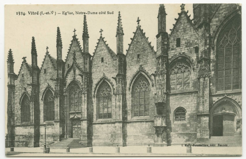 Carte postale ancienne 1534. Vitre (I.-et-V) - Eglise, Notre-Dame côté Sud.