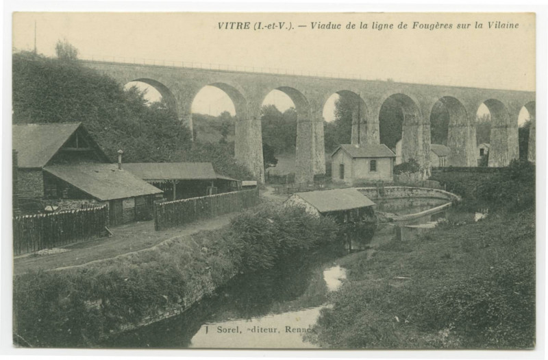 Carte postale ancienne Vitré - Viaduc de la ligne de Fougères sur la Vilaine.