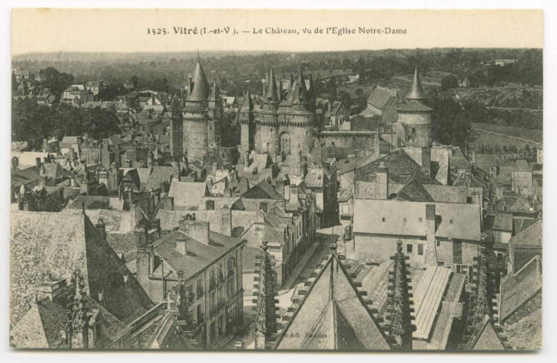 Carte postale ancienne 1525 -  Vitré.- Le château vu de l'Eglise Notre-Dame.