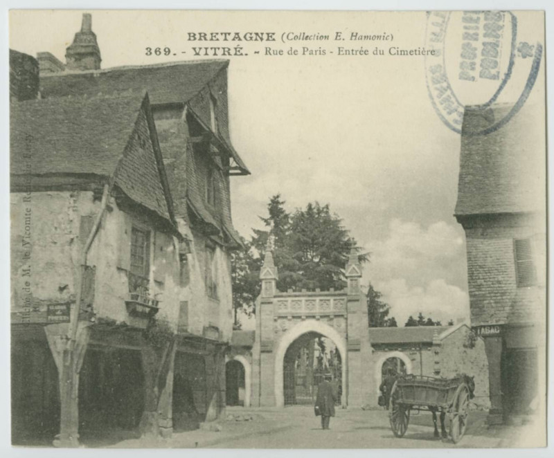Carte postale ancienne 369.- Vitré (I.etV.).- Rue de Paris - Entrée du cimetière.