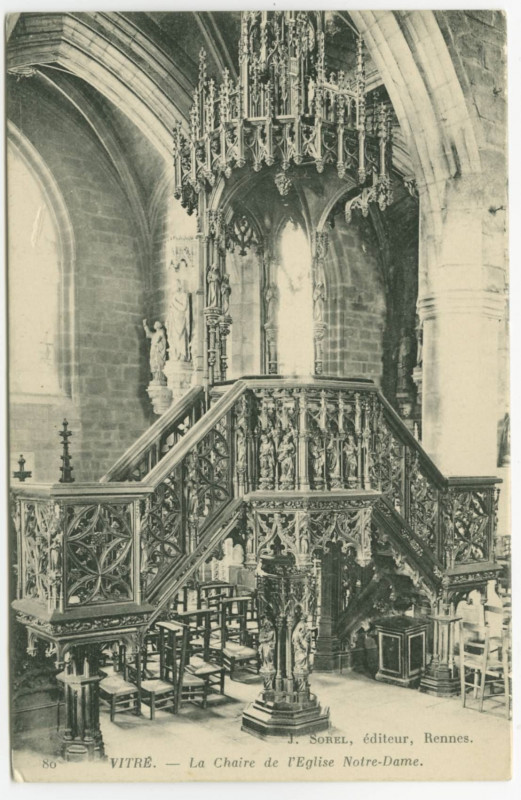 Carte postale ancienne Vitre - Chaire de l'Eglise Notre-Dame