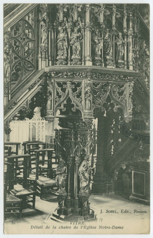 Carte postale ancienne Vitre - Détail de la chaire de l' Eglise Notre-Dame à Vitré