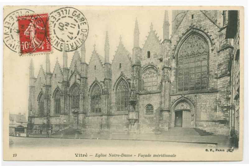 Carte postale ancienne Vitre - Eglise Notre-Dame - Façade meridionnale