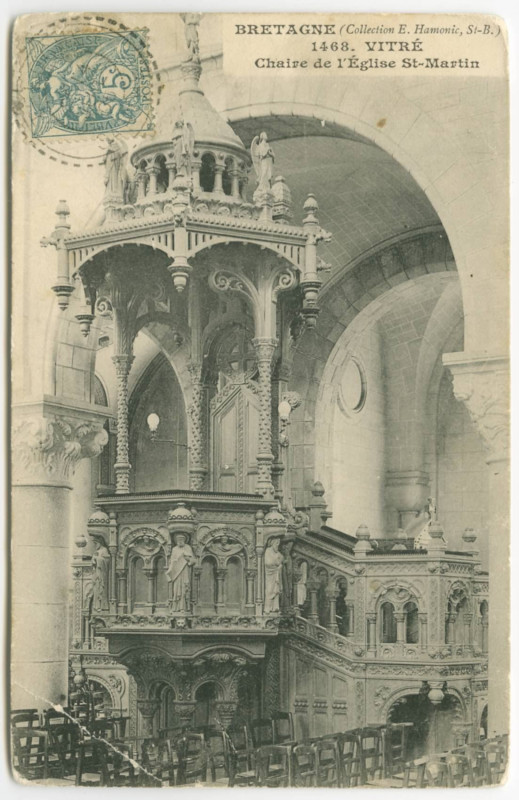 Carte postale ancienne Bretagne.1468 - Vitre. Chaire de l'Eglise St-Martin.