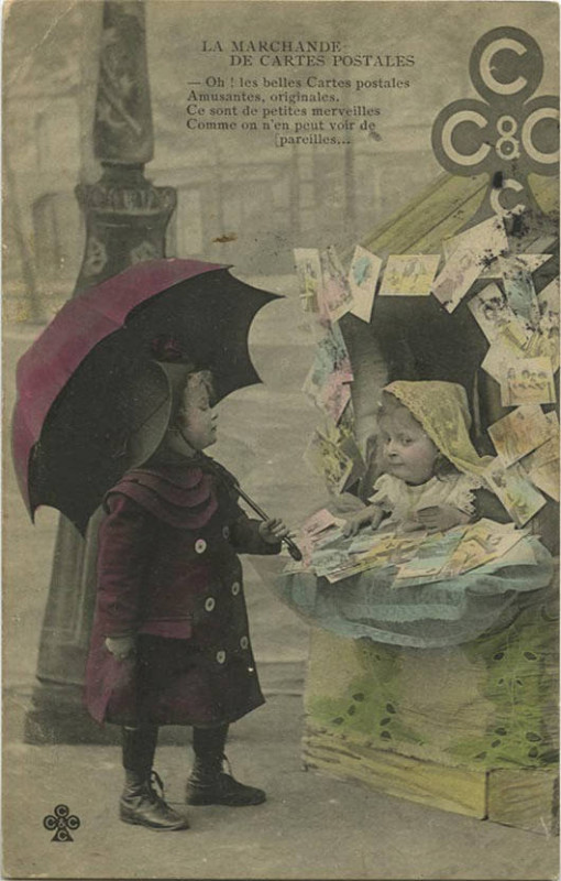 Carte postale ancienne Two kids, one selling postcards (The Merchant Postcards) (NBY 422526)