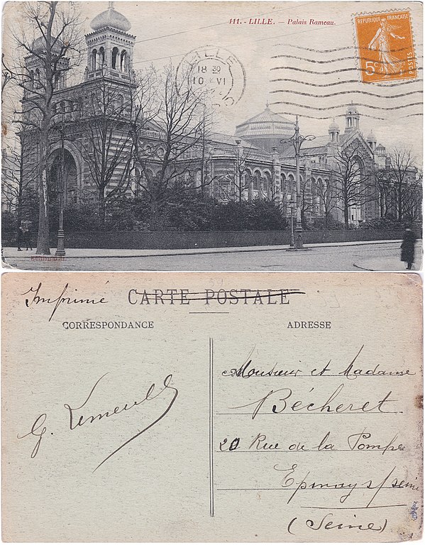Carte postale ancienne 111. Lille. — Palais Rameau vº-rº à Lille