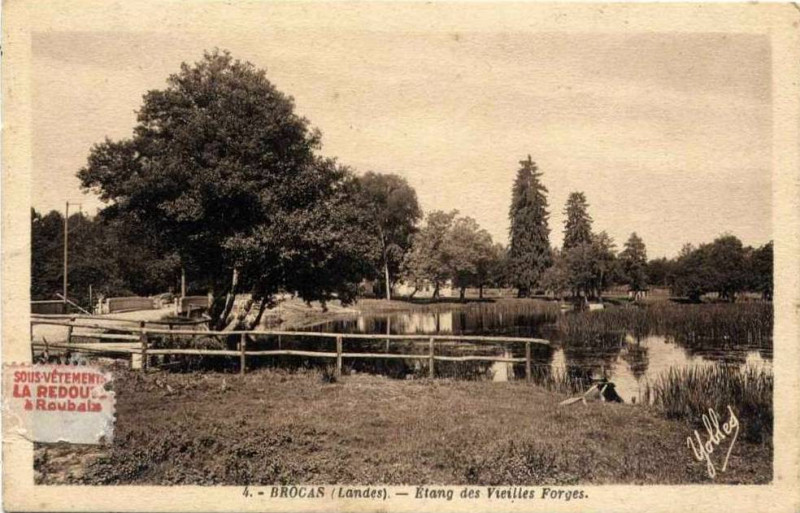 Carte postale ancienne Brocas (Landes) - Etang des forges 2