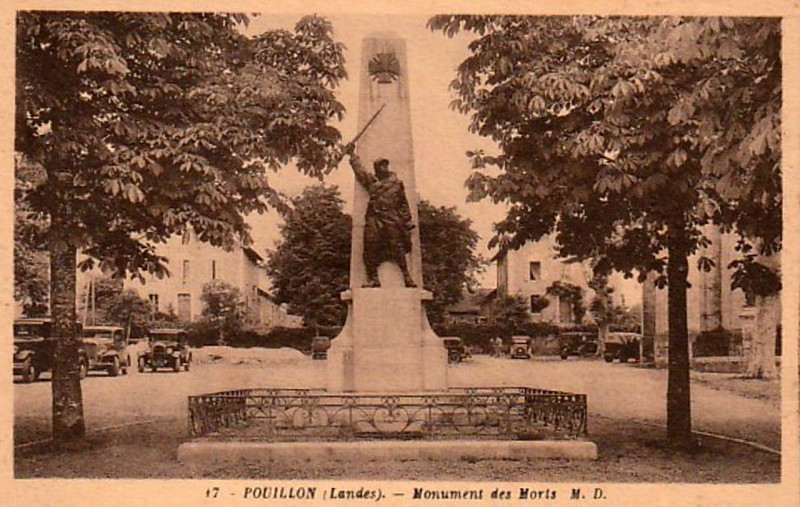 Carte postale ancienne Pouillon (Landes) - Monument aux morts