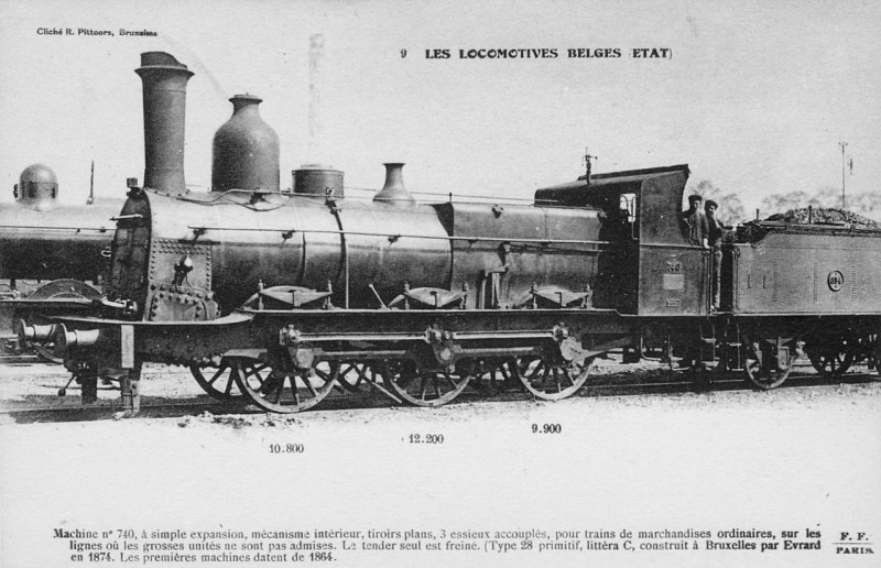 Carte postale ancienne Ff 9 - Les Locomotives Belges (Etat) - Machine No 740, Type 28