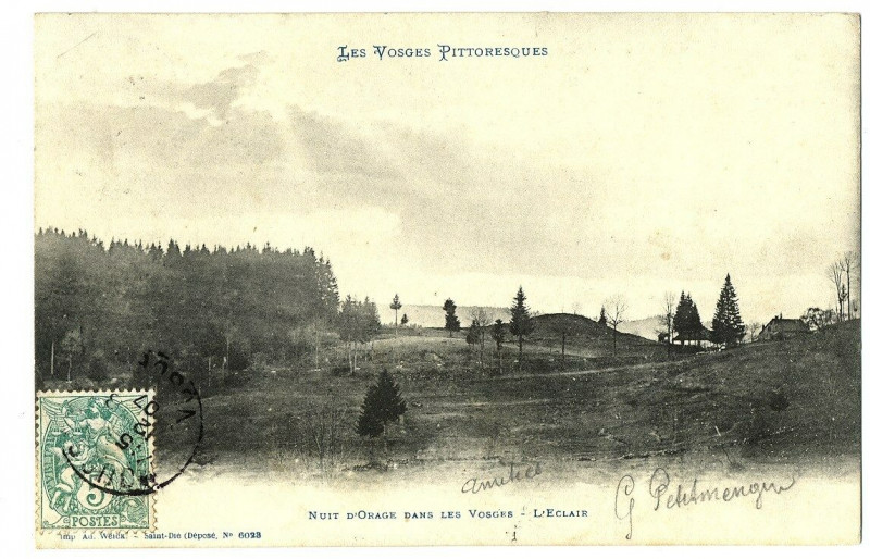 Carte postale ancienne Vosges Nuit d'orage dans les Vosges l'Eclair