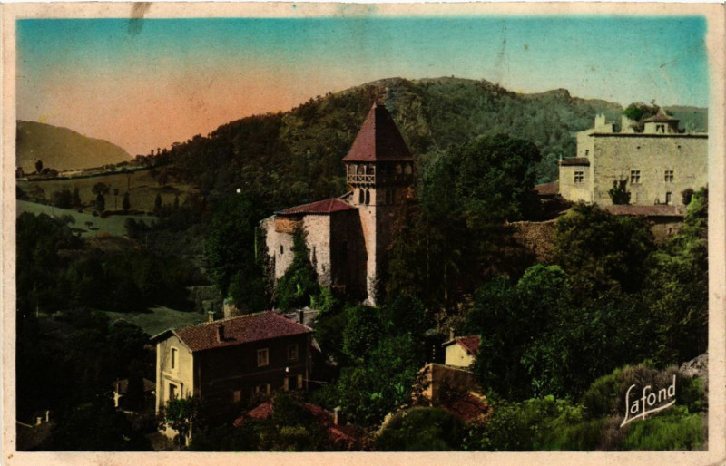 Carte postale ancienne Cornillon - L'Eglise et le Chateau du Xv siécle