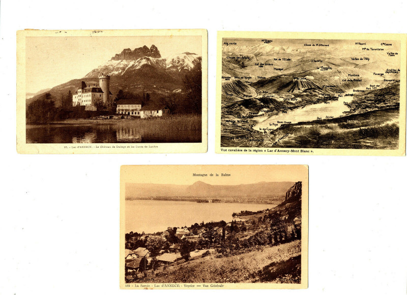 Carte postale ancienne Haute-Savoie Lac d'Annecy Lot de 3 cartes à Annecy