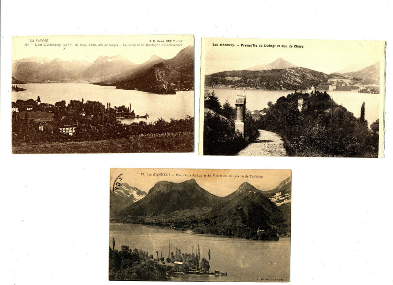 Carte postale ancienne Haute-Savoie Lac d'Annecy Lot de 3 cartes à Annecy