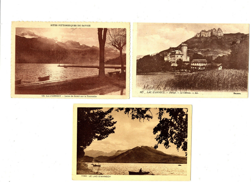 Carte postale ancienne Haute-Savoie Lac d'Annecy Lot de 3 cartes à Annecy