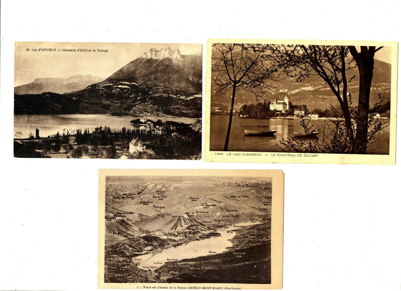Carte postale ancienne Haute-Savoie Lac d'Annecy Lot de 3 cartes à Annecy