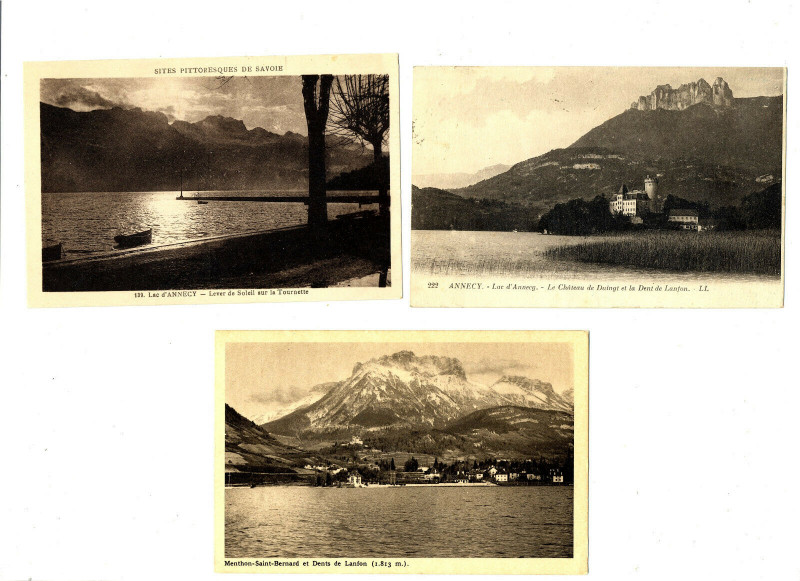 Carte postale ancienne Haute-Savoie Lac d'Annecy Lot de 3 cartes à Annecy