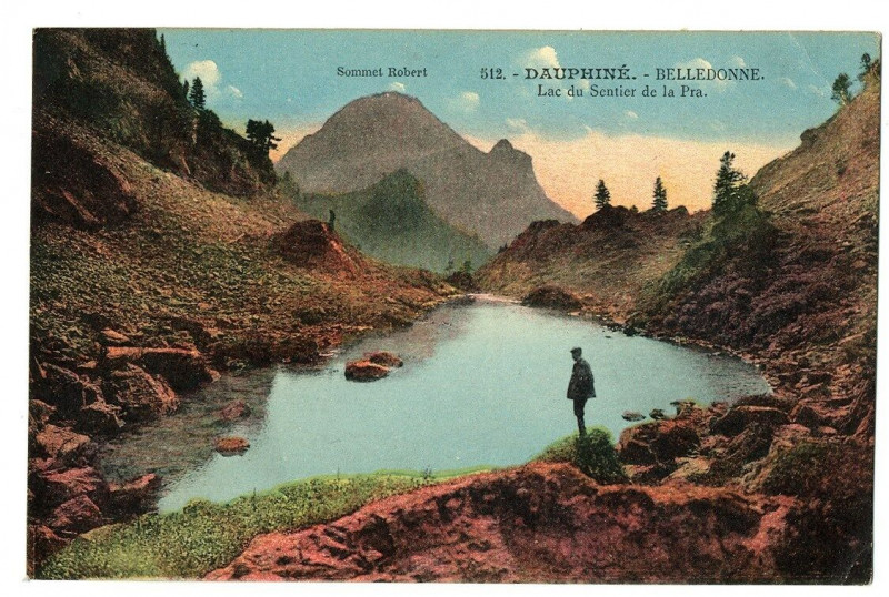 Carte postale ancienne Isère Belledonne Lac du Sentier de la Pra animation