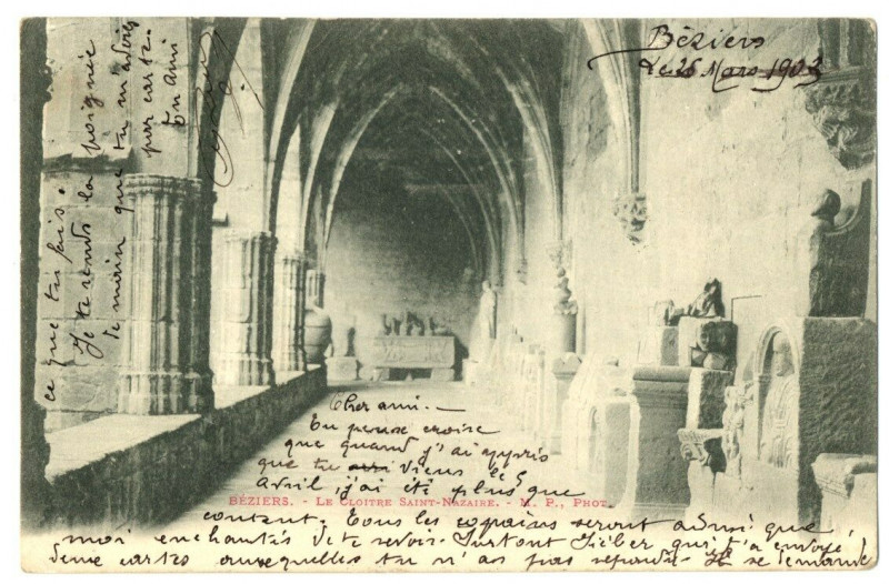 Carte postale ancienne Herault Béziers Le Cloître de Saint-Nazaire à Béziers
