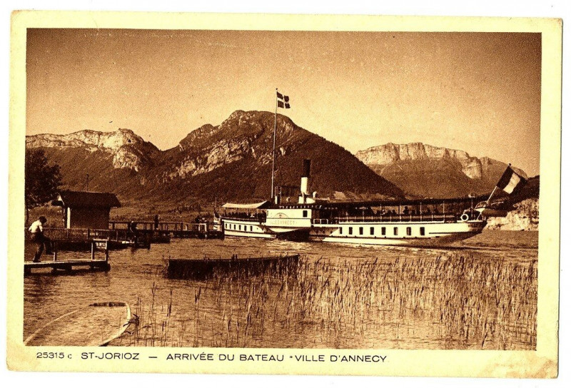 Carte postale ancienne Haute-Savoie Saint-Jorioz Arrivée du Bateau Ville d'Annecy à Saint-Jorioz