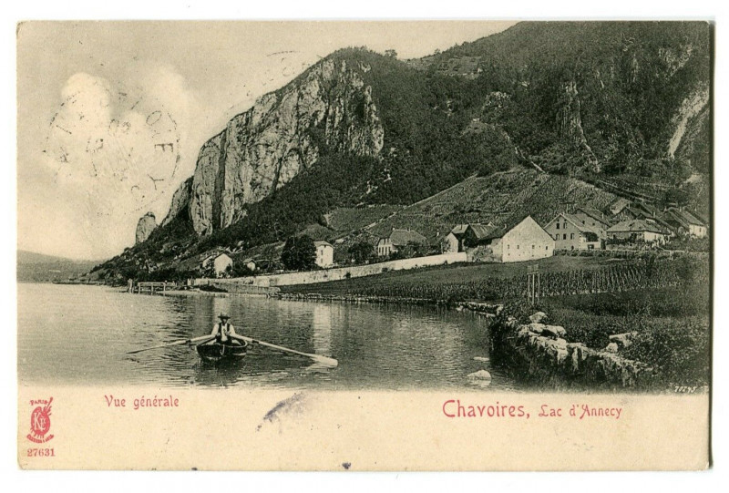 Carte postale ancienne Haute-Savoie Chavoires lac d' Annecy animé barque à Annecy