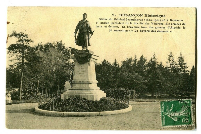 Carte postale ancienne Doubs Besançon statue du Général Jeanningros à Doubs