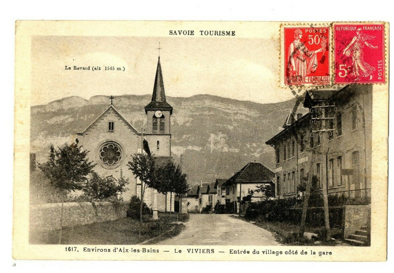 Carte postale ancienne Savoie envi. d'Aix-les-Bains Le Viviers Entrée du Village côté de la gare à Aix-les-Bains