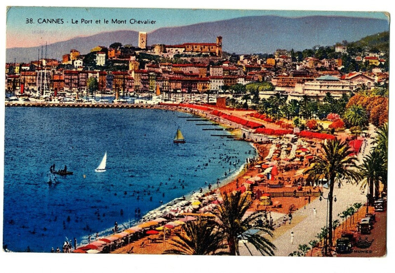 Carte postale ancienne Alpes-Maritimes Cannes Le Port et le Mont Chevalier à Cannes