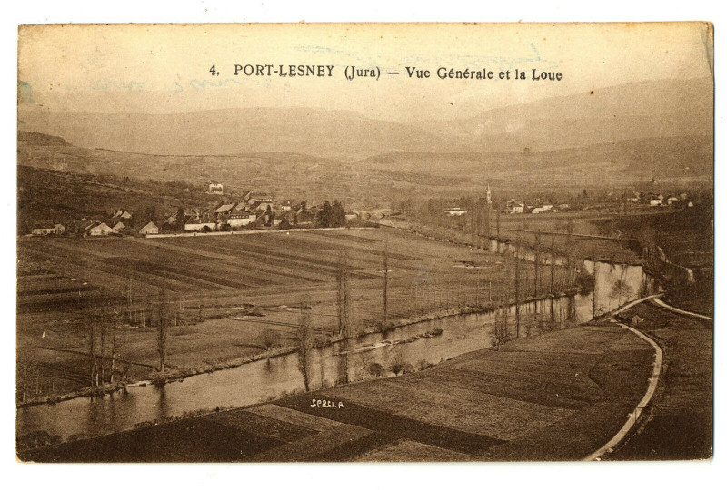 Carte postale ancienne Jura Port-Lesney Vue générale et la Loue à Port-Lesney