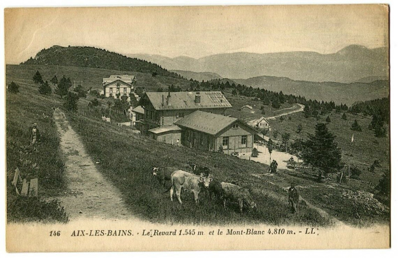 Carte postale ancienne Savoie Aix-les-bains Le Revard et le Mt-Blanc animé animaux à Aix-les-Bains