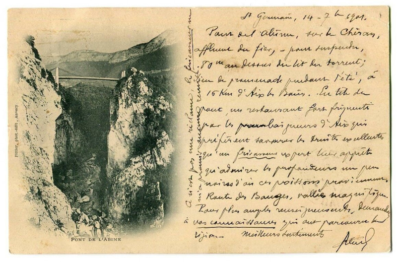 Carte postale ancienne Savoie Bauges Pont de l'Abîme