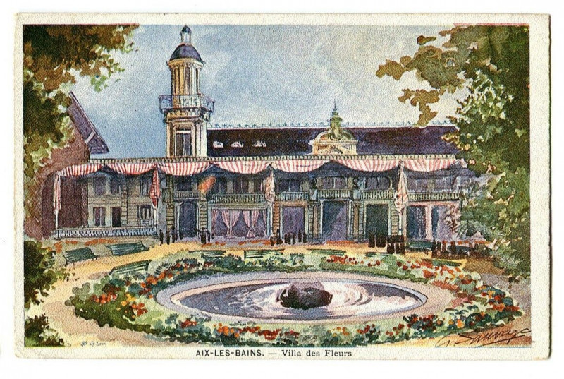 Carte postale ancienne Savoie Aix-les-Bains Villa des Fleurs Illustration G. Sauvage à Aix-les-Bains
