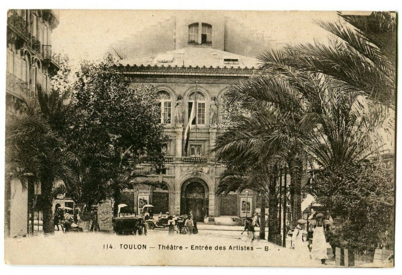 Carte postale ancienne Var Toulon Théâtre Entrée des Artistes animé à Toulon