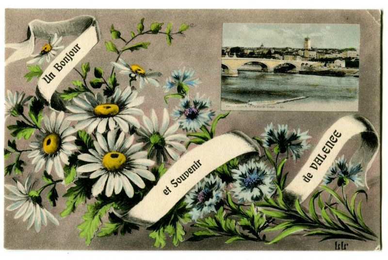 Carte postale ancienne Drôme Valence un Bonjour et souvenir carte fantaisie à Valence