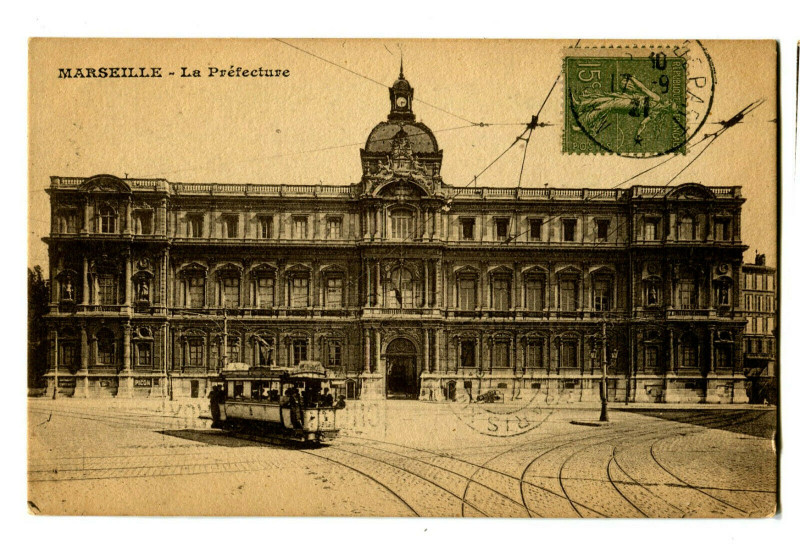 Carte postale ancienne Bouche-du-Rhône Marseille La Préfecture tram à Marseille
