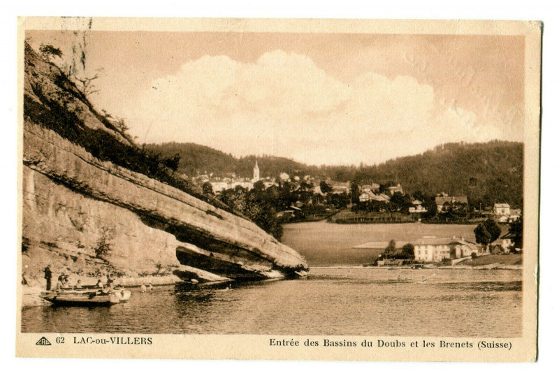 Carte postale ancienne Doubs Lac-ou-Villers Entrée des Bassins du Doubs et les Brenets (Suisse) à Doubs