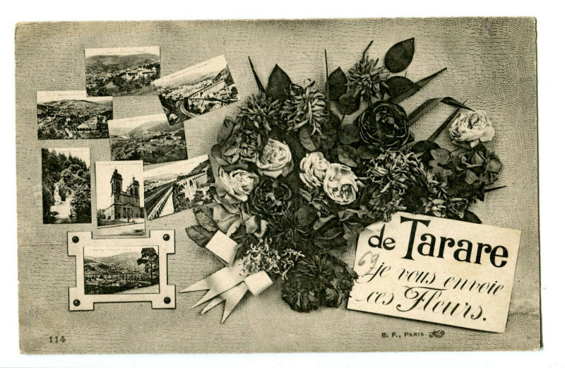 Carte postale ancienne Rhône Fantaisie multivues Tarare Je vous envoie ces fleurs à Tarare