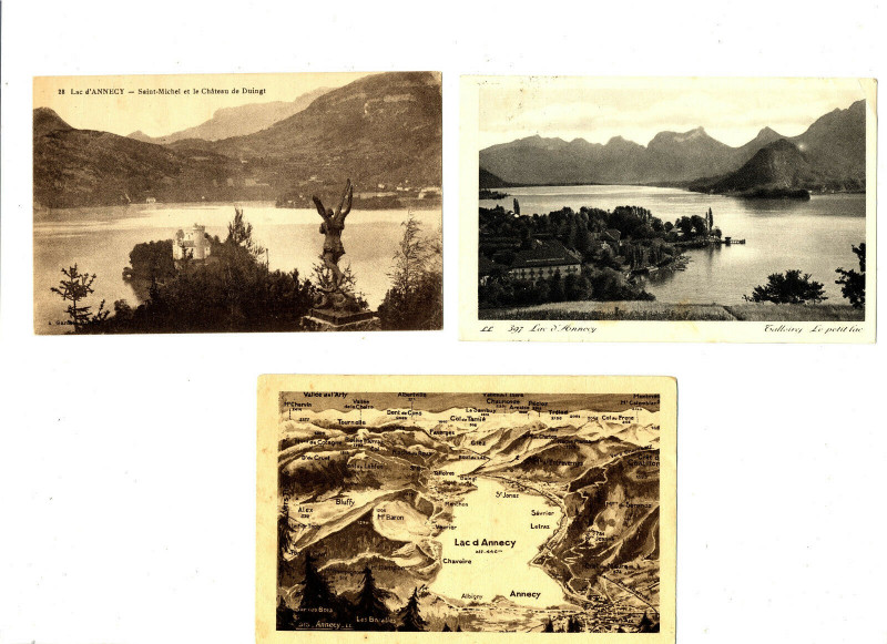 Carte postale ancienne Haute-Savoie Lac d'Annecy Lot de 3 cartes à Annecy