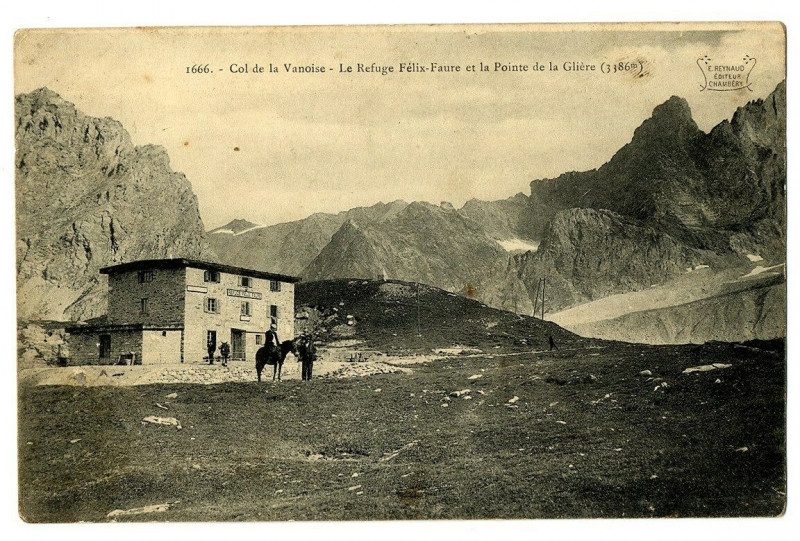 Carte postale ancienne Savoie Col de la Vanoise Refuge Félix Faure et Pointe de Glière animé