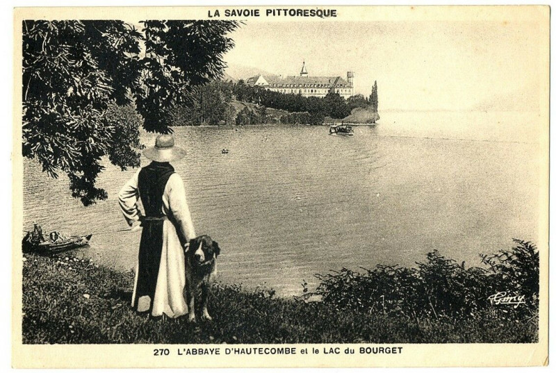 Carte postale ancienne Savoie Abbaye de Hautecombe et Lac du Bourget animé