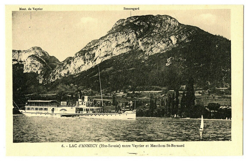 Carte postale ancienne Haute-Savoie Lac d'Annecy entre Veyrier et Menthon Saint-Bernard à Annecy