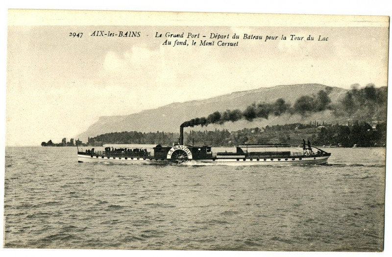 Carte postale ancienne Savoie Aix-les-Bains Lac du Bourget Le Grand Port bateau à Aix-les-Bains