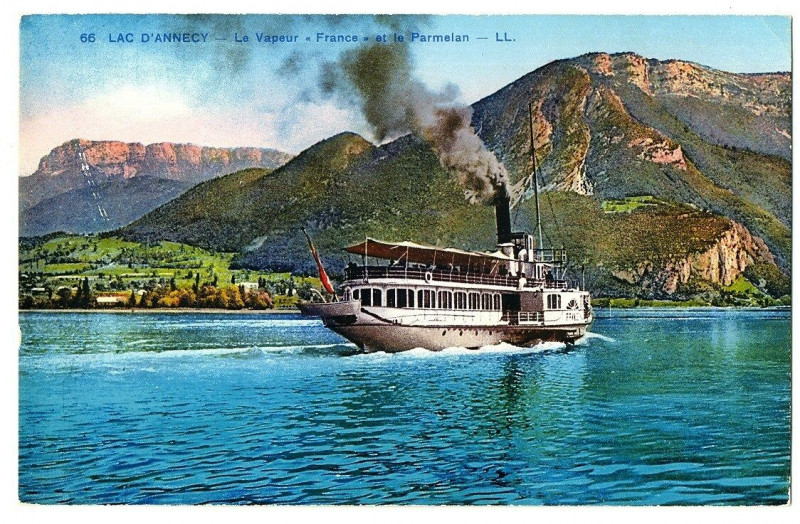 Carte postale ancienne Haute-Savoie Lac d'Annecy Le Vapeur France et le Parmelan à Annecy