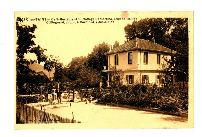Carte postale ancienne Savoie Aix-les-Bains Café-Restaurant du Cottage Lamartine Jeux de Boules à Aix-les-Bains