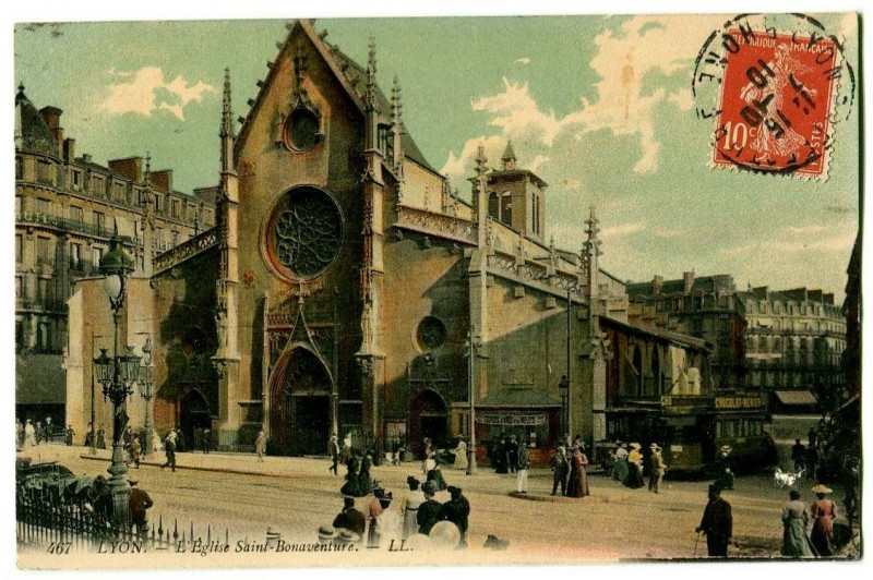 Carte postale ancienne Rhône Lyon Eglise Saint-Bonaventure animé à Lyon