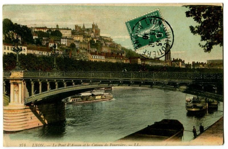 Carte postale ancienne Rhône Lyon le Pont d'Aimay et Coteau de Fourvière à Lyon