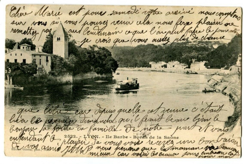 Carte postale ancienne Rhône Lyon Ile Barbe Bords de la Saône à Lyon