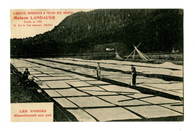 Carte postale ancienne Vosges Carte Publicitaire Maison Landauer Lingerie Blanchiement sur pré
