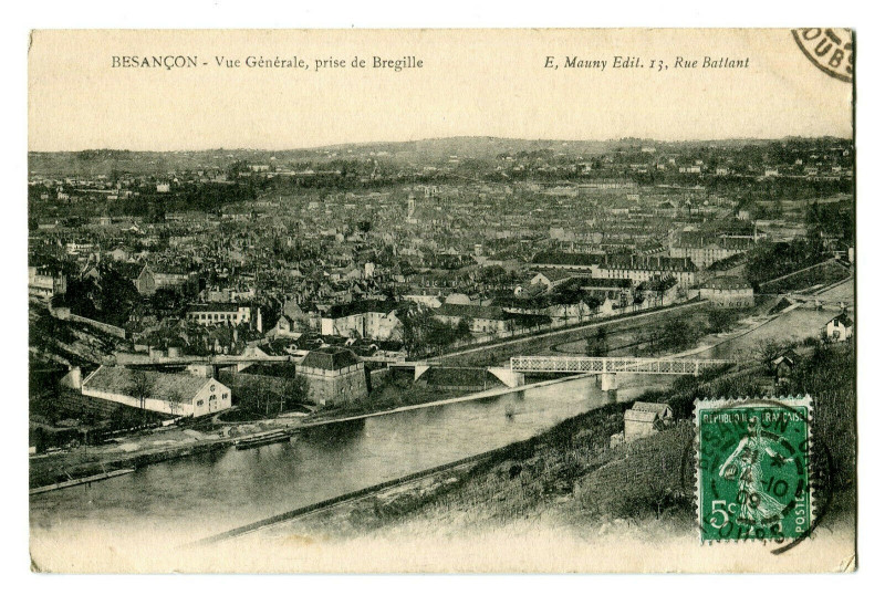 Carte postale ancienne Doubs Besançon Vue générale prise de Bregille à Doubs